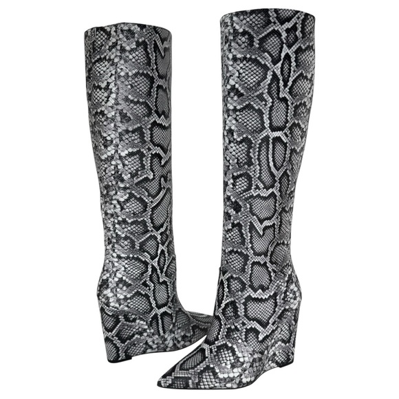 Michael Kors Isra Snake Embossed Leather Womens Wedge Knee High Boots Size 10M - Picture 12 of 14